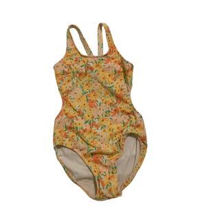 Girls Yellow Floral Art Class Swim Suit Size Large 10/12 One Piece Summer